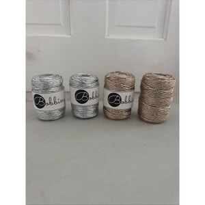 Lot Of 4 NEW Metallic Bobbiny Macrame Cord 3mm/ 50mm 2 Silver & 2‎ Champagne